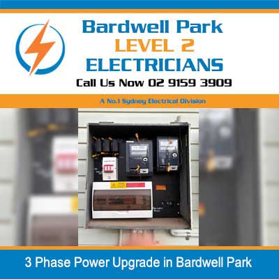 Open electrical switchboard showing 3 phase power distribution panel for power upgrade in Bardwell Park