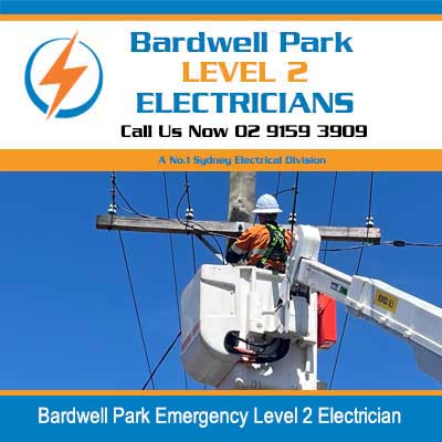 Emergency level 2 electrician in cherry picker repairing overhead power lines in Bardwell Park