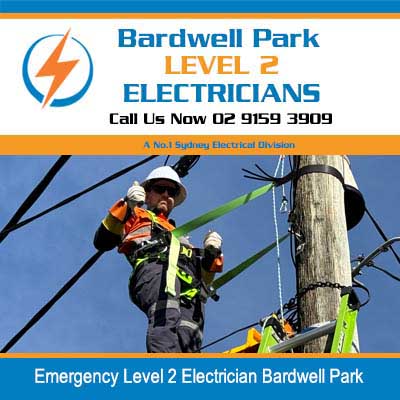 Emergency level 2 electrician in high visibility gear working on power pole in Bardwell Park
