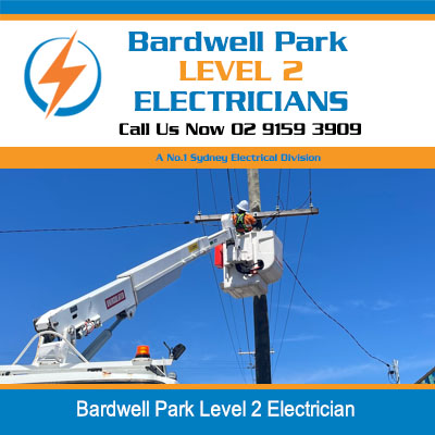 Level 2 electrician in cherry picker working on power pole in Bardwell Park 