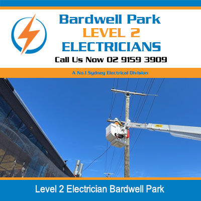 Level 2 electrician in elevated platform working on overhead power lines in Bardwell Park